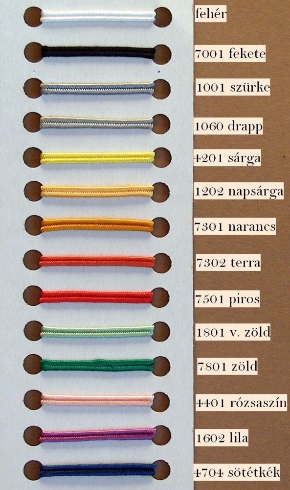 Sujtás 2,8 mm színes díszítő zsinór, többféle színben, 140 Ft/m (50 m)